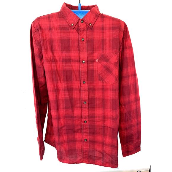Levi's Red Plaid Button Down Shirt Men's Long Sleeve Casual Size L - Picture 1 of 8